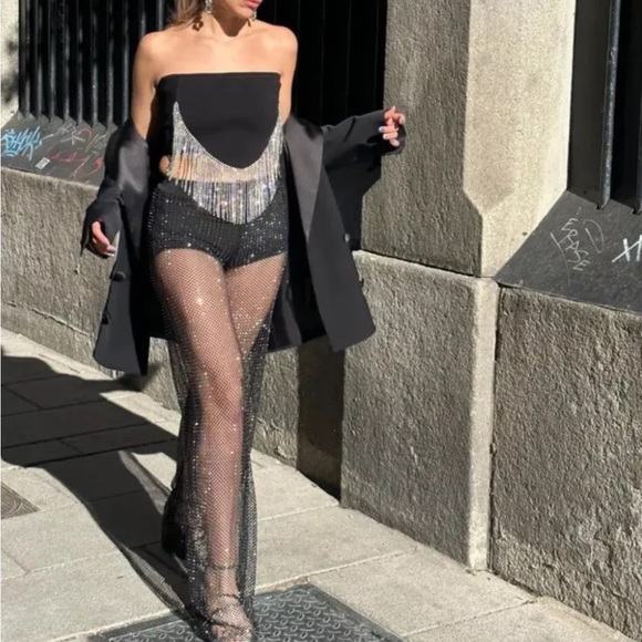 ZARA BLOGGERS FAV SHIMMERY FULL-LENGHT FLARED PANTS - Picture 2 of 8